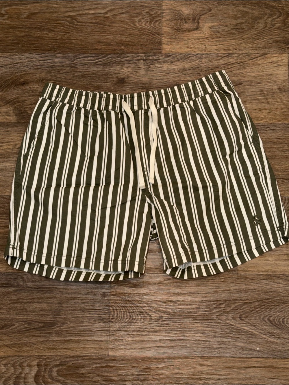 Jack & Jones Olive and White Striped Flat Front Shorts